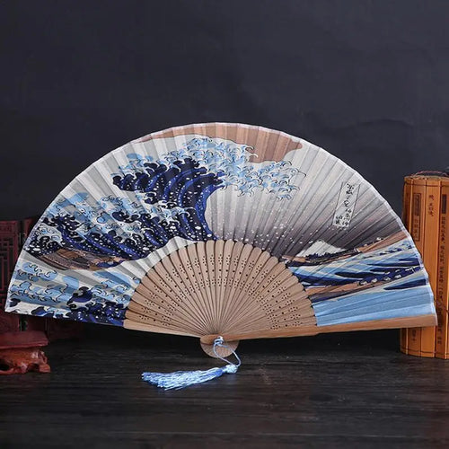 Silk Japanese Fan | The Great Wave Off Kanagawa Waves - 1 Pc