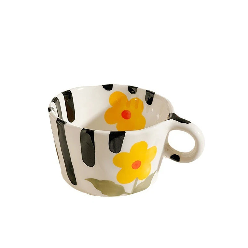 Daisy Flower Painted Cute Coffee Mugs | Ceramic Cups - 1 Pc