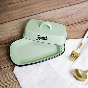 Retro Enamel Butter Dish with Lid | Mint Green Ceramic Holder - 1 Pc