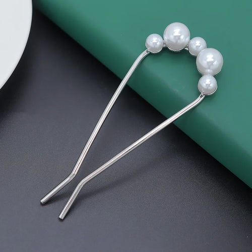 Silver Mixed Pearl Metal Hair Sticks for Bun | Hairstyle Pins - 1 Pc