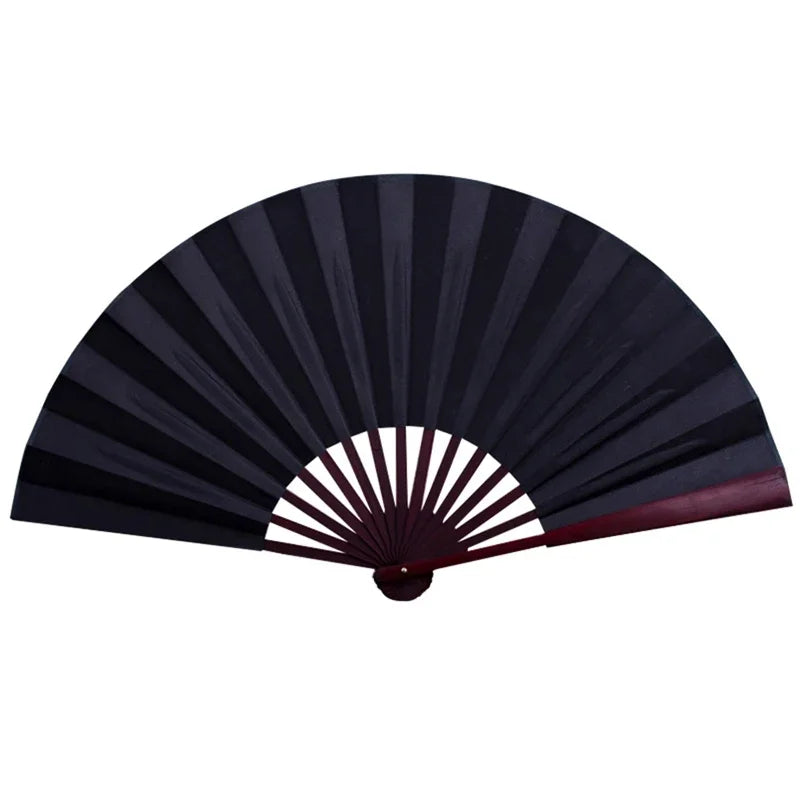 Black Folding Silk Chinese Hand Fan | Cloth Handheld Bamboo - 1 Pc