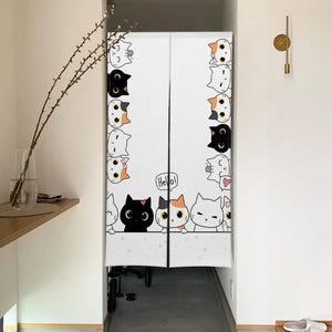 Group of Cats Noren Curtain | Cute Japanese Doorway Curtain Cartoon Kitty - 1 PC