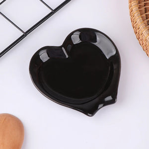 Heart Unique Spoon Rests | Black White Ceramic Spatula Holders - 1 Pc