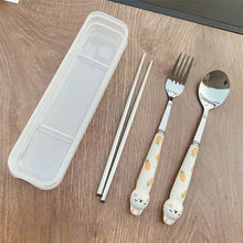 Load image into Gallery viewer, Cute Rabbit Spoon Fork Chopsticks with Case | Stainless Steel Travel Utensil Set