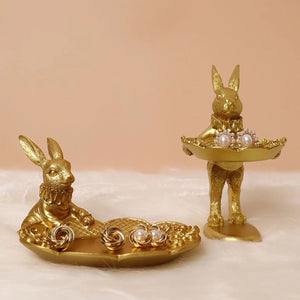 Gold Standing Rabbit Ring Holder | Jewelry Trinket Resin Dish - 1 Pc