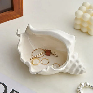 Unique Shell Trinket Dish | White Ceramic Jewelry Tray plate - 1 Pc