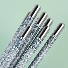 Load image into Gallery viewer, Ornate Blue Silver Luxury Chopsticks Set| Korean Metal Stainless Steel - 5 Pairs