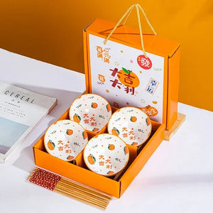 Orange Ceramic Bowls and Chopsticks Set | Lunar New Year Gift Box - 1 Set