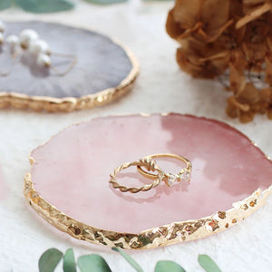 Resin Stone Trinket Dish | Gold Accent Jewelry Tray - 1 Pc