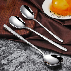 Korean Metal Asian Soup Spoon | Long Handle Stainless Steel - 1 PC