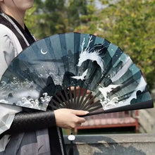 Load image into Gallery viewer, Large Dragon in Mountains Bamboo Handheld Chinese Fan with Case - 1 Pc