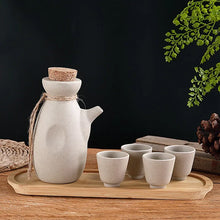 Load image into Gallery viewer, Vintage Sake Set | Tokkuri Ceramic Bottle 4 Wine Cups with Tray - 6 Pc