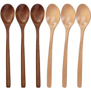 Long Handle Wooden Asian Soup Spoons | Chinese Tableware - 6 Pc set