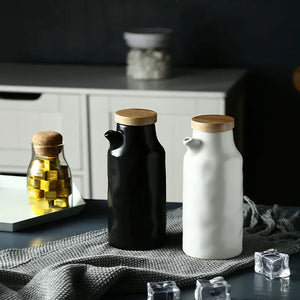 White & Black Soy Sauce Bottle | Ceramic Oil Dispenser - 1 or 2 Pc Set