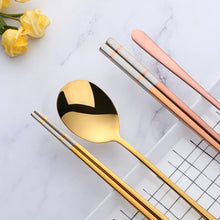 Load image into Gallery viewer, Korean Stainless Steel Metal Chopsticks &amp; Spoon Set in Various Colors| 1 Pair Set