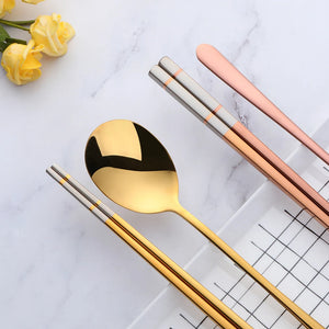 Korean Stainless Steel Metal Chopsticks & Spoon Set in Various Colors| 1 Pair Set