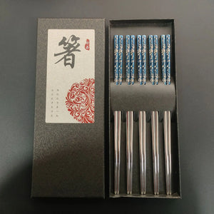 Blue & Silver Floral Gift Set Korean Stainless Steel Metal Chopsticks - 2/3/5 Pairs