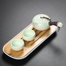 Load image into Gallery viewer, Japanese Tea Set with Bamboo Drainage Tray | Light Green Ceramic