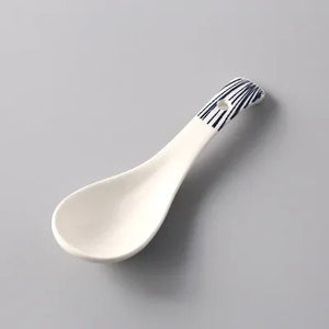 White Asian Soup Spoons | Classic Japanese Ceramic Spoon Tableware - 1 Pc