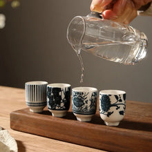 Load image into Gallery viewer, Blue White Ceramic Ochoko Sake Cups for Japanese Rice Wine - 8 Cup Set