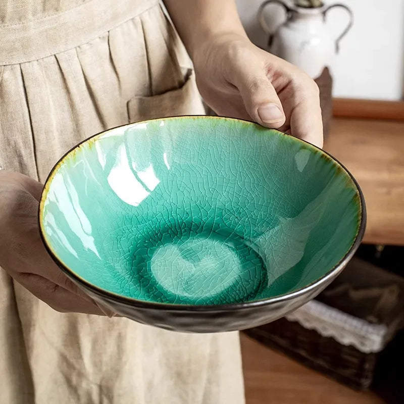 Green Ceramic Ramen Bowl | Japanese Noodle Soup Rice Donburi Bowls - 1 Pc