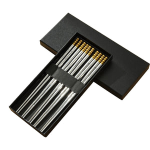 Gold Bead Silver Stainless Steel Metal Korean Portable Travel Chopsticks - 1/5/10 Pairs