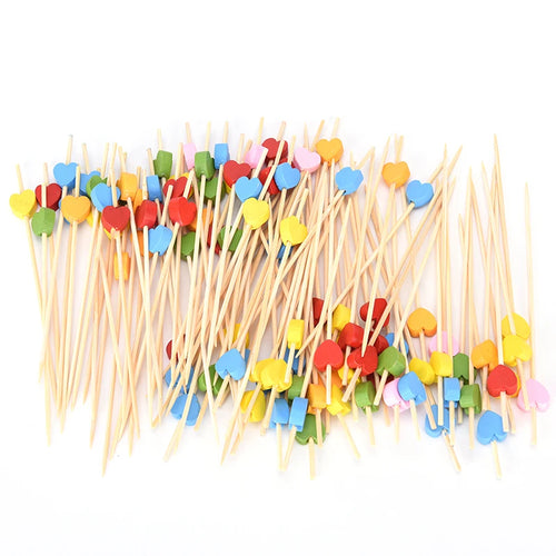 rainbow multi color heart wooden bamboo toothpicks disposable party supplies