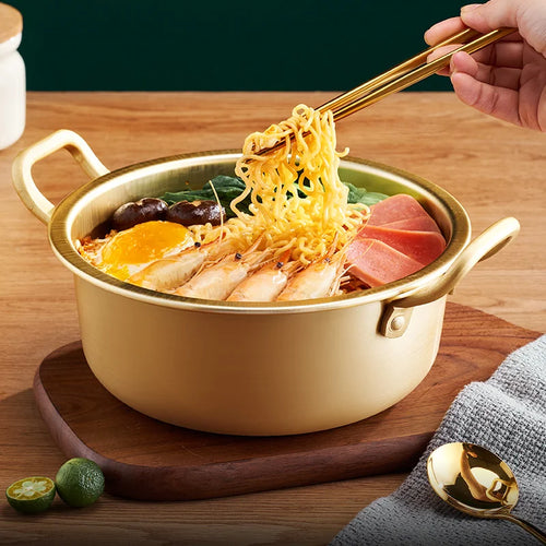 Gold Ramen Pot with Lid | Instant Hot Pot Noodles Stainless Steel - 1 Set