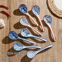 Load image into Gallery viewer, Blue &amp; White Asian Soup Spoons | Red Japanese Ceramic - 4 PC set