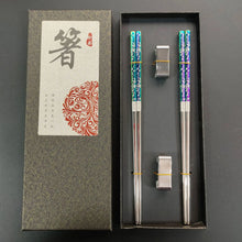 Load image into Gallery viewer, Unique Chrome Rainbow Korean Metal Chopsticks with Holder - 2/3/5 Pairs