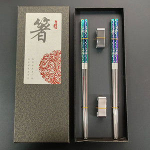 Unique Chrome Rainbow Korean Metal Chopsticks with Holder - 2/3/5 Pairs