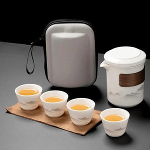 Mountain White Porcelain Travel Portable GongFu Tea | Ceramic Gaiwan Teacup - 1 Set