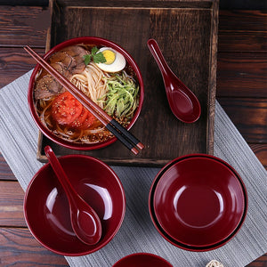 Black & Red Japanese Ramen Bowls | Donburi Soup Melamine Bowl - 1 Pc