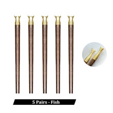 Load image into Gallery viewer, Natural Wood Gold Accent Wooden Luxury Chinese Chopsticks - 5 Pair Set