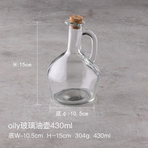 Oil and Vinegar Bottle Jug with Glass Handle and Cork - 1 Pc