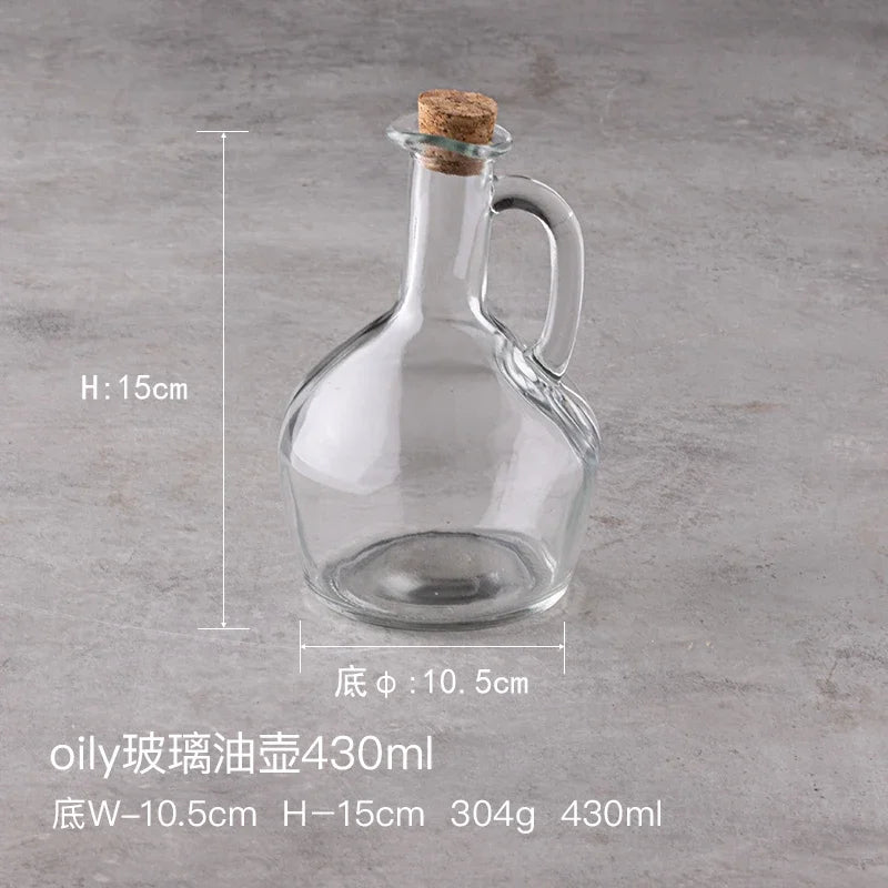 Oil and Vinegar Bottle Jug with Glass Handle and Cork - 1 Pc