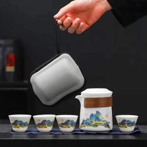 Landscape White Porcelain Travel Portable GongFu Tea | Ceramic Gaiwan Teacup - 1 Set