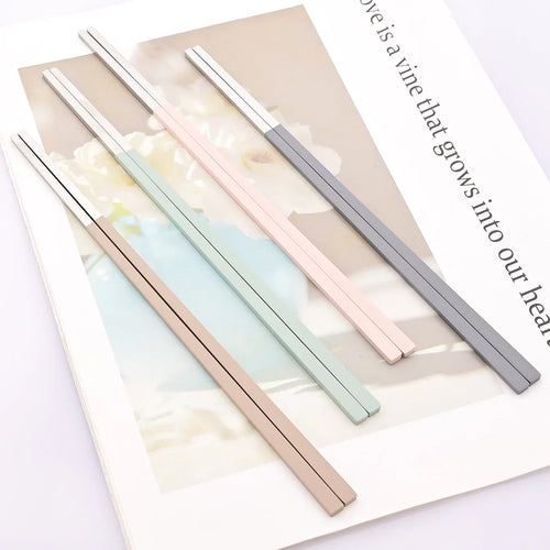 Matte Pastel Stainless Steel Korean Metal Chopsticks | Green Pink Gray Brown - 10 pairs