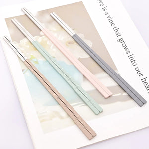 Matte Pastel Stainless Steel Korean Metal Chopsticks | Green Pink Gray Brown - 10 pairs