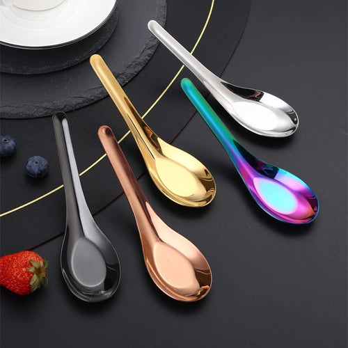 Korean Asian Soup Spoons | Stainless Steel Flat Metal Tableware - 1 Pc