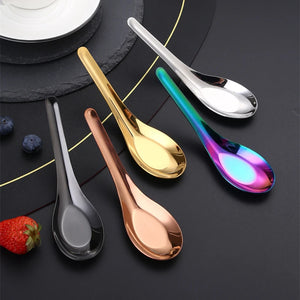 Korean Asian Soup Spoons | Stainless Steel Flat Metal Tableware - 1 Pc