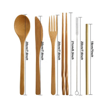 Load image into Gallery viewer, Bamboo Travel Chopsticks Portable Set with Straw Knife Spoon and Rolling Case