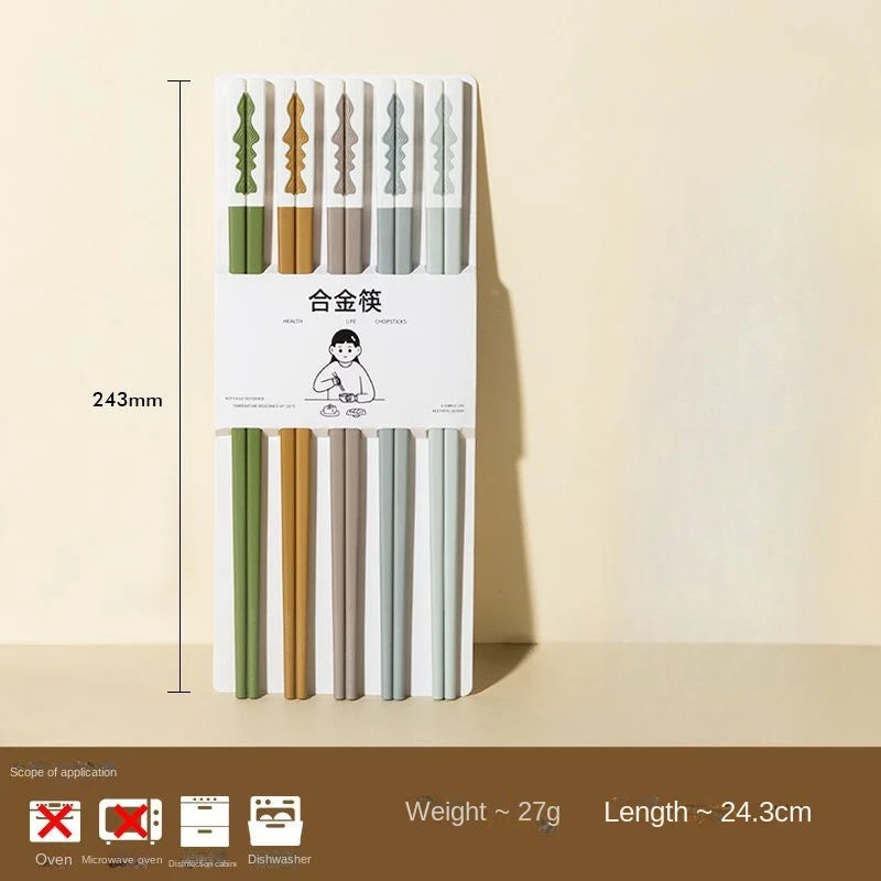 Wavy Korean Chopsticks Set | Modern Autumn Color Tableware - 5 Pairs