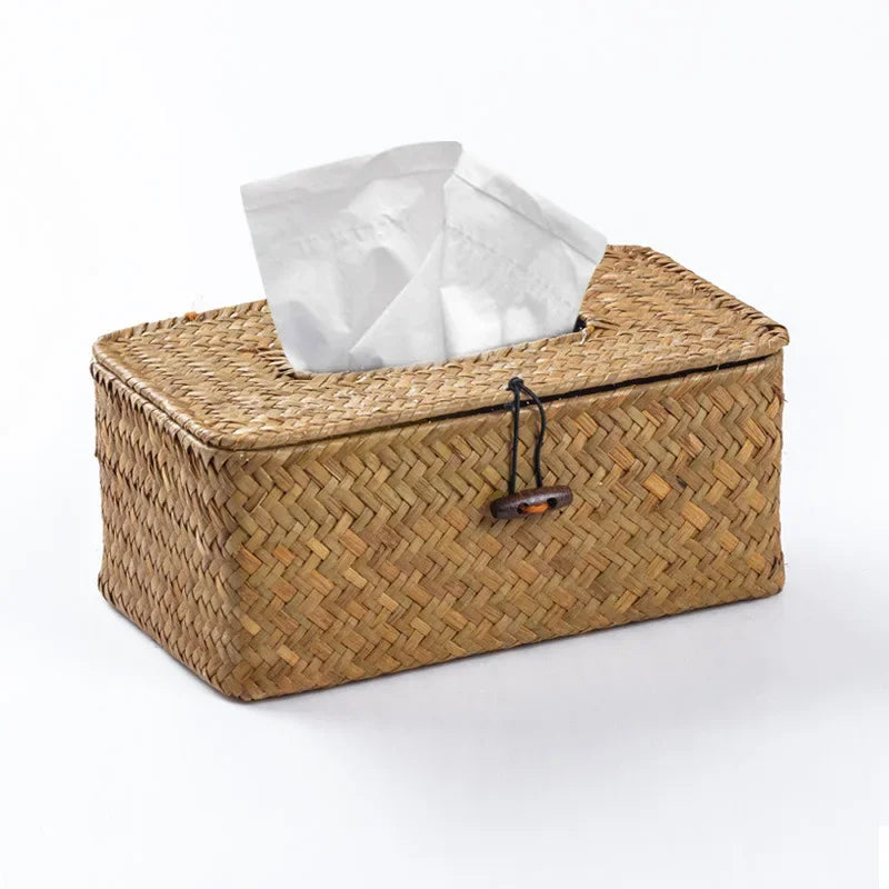 Bamboo Rattan Tissue Box Cover | Brown Paper Holder Dispenser - 1 Pc