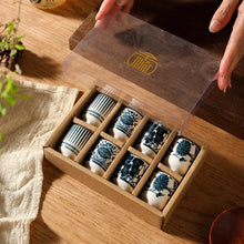 Load image into Gallery viewer, Blue White Ceramic Ochoko Sake Cups for Japanese Rice Wine - 8 Cup Set