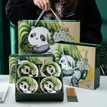 Load image into Gallery viewer, Panda Japanese Bowl and Wooden Chopsticks Set with Box - 2/4/6 Sets