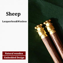 Load image into Gallery viewer, Gold Zodiac Wooden Chopsticks | Luxury Chinese New Year Animal Gift - 1 Pc