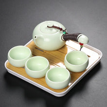 Load image into Gallery viewer, Japanese Tea Set with Bamboo Drainage Tray | Light Green Ceramic
