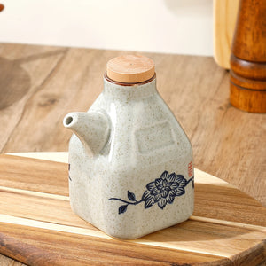 Asian Ceramic Soy Sauce Bottle and Dispenser | Painted Oil Bottles and Liquid Storage Container for Kitchen - 1 Pc