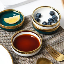 Load image into Gallery viewer, Gold Accent Soy Sauce Dish | Ceramic Japanese Small Seasoning Dish - 1 Pc